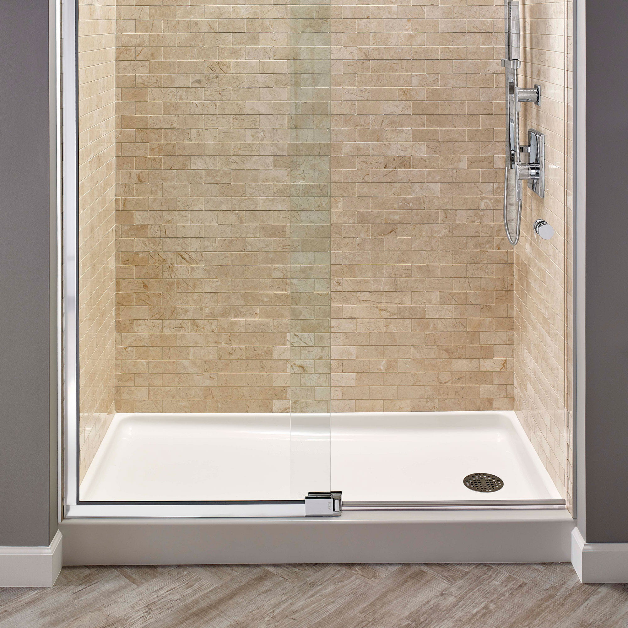 Studio 60x32 inch Single Threshold Shower base with Left hand Outlet ARCTIC